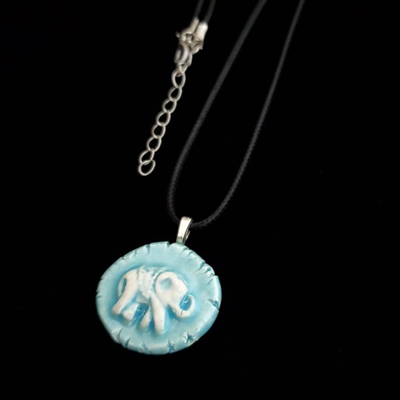 Handmade Ceramic Light Blue Elephant Pendant Necklace - Picture 7 of 16